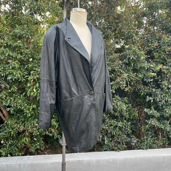 Vintage Izzi Soft Leather Black Trench Coat Women’s Small - Picture 2 of 8